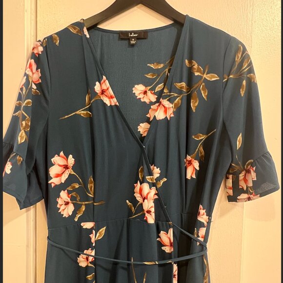 Lulus September Sunsets Dark Teal Floral Print Wrap Maxi Dress (Size M) - Picture 4 of 8